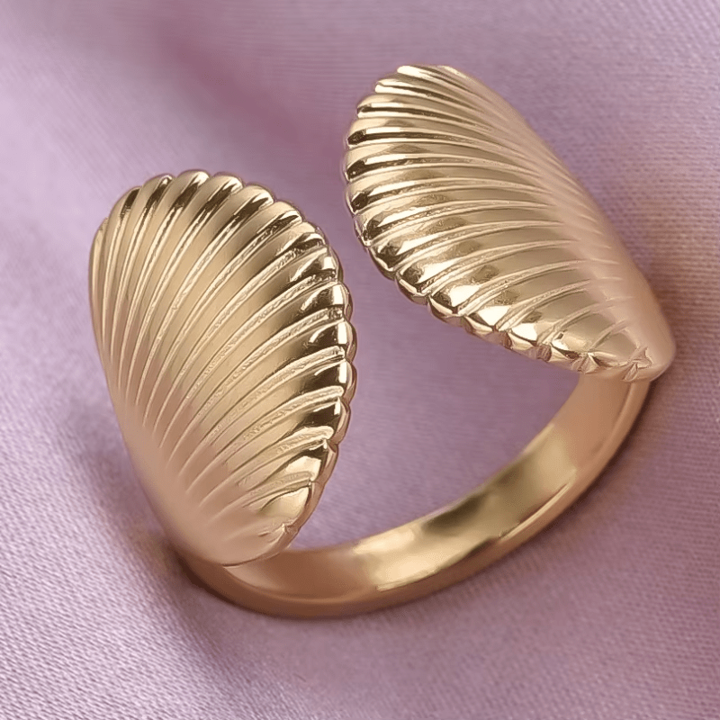 Bague Double Coquillages Saint-Jacque ajustable dorée