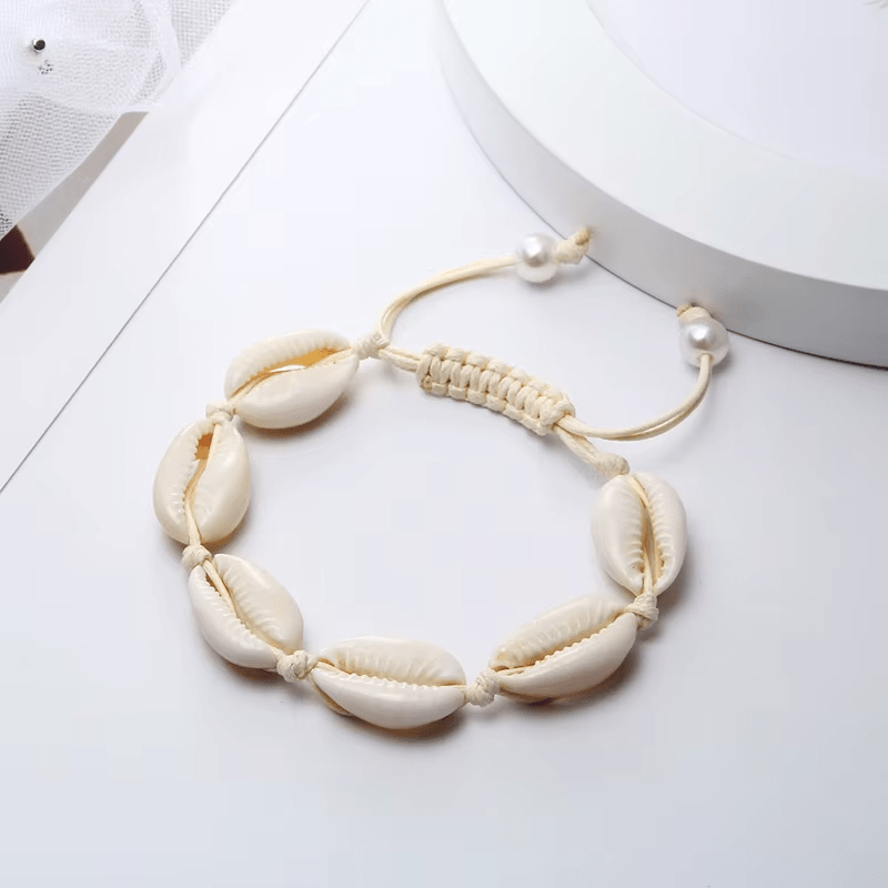 Bracelet Cheville Coquillage Cauri Blanc