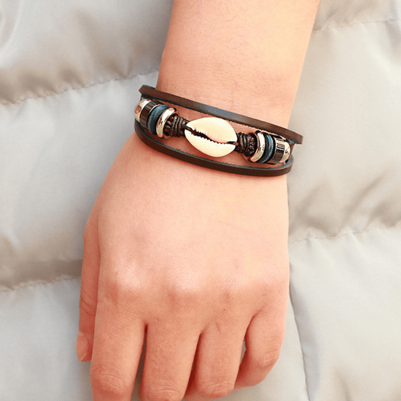 Bracelet Coquillage Cuir Cauri