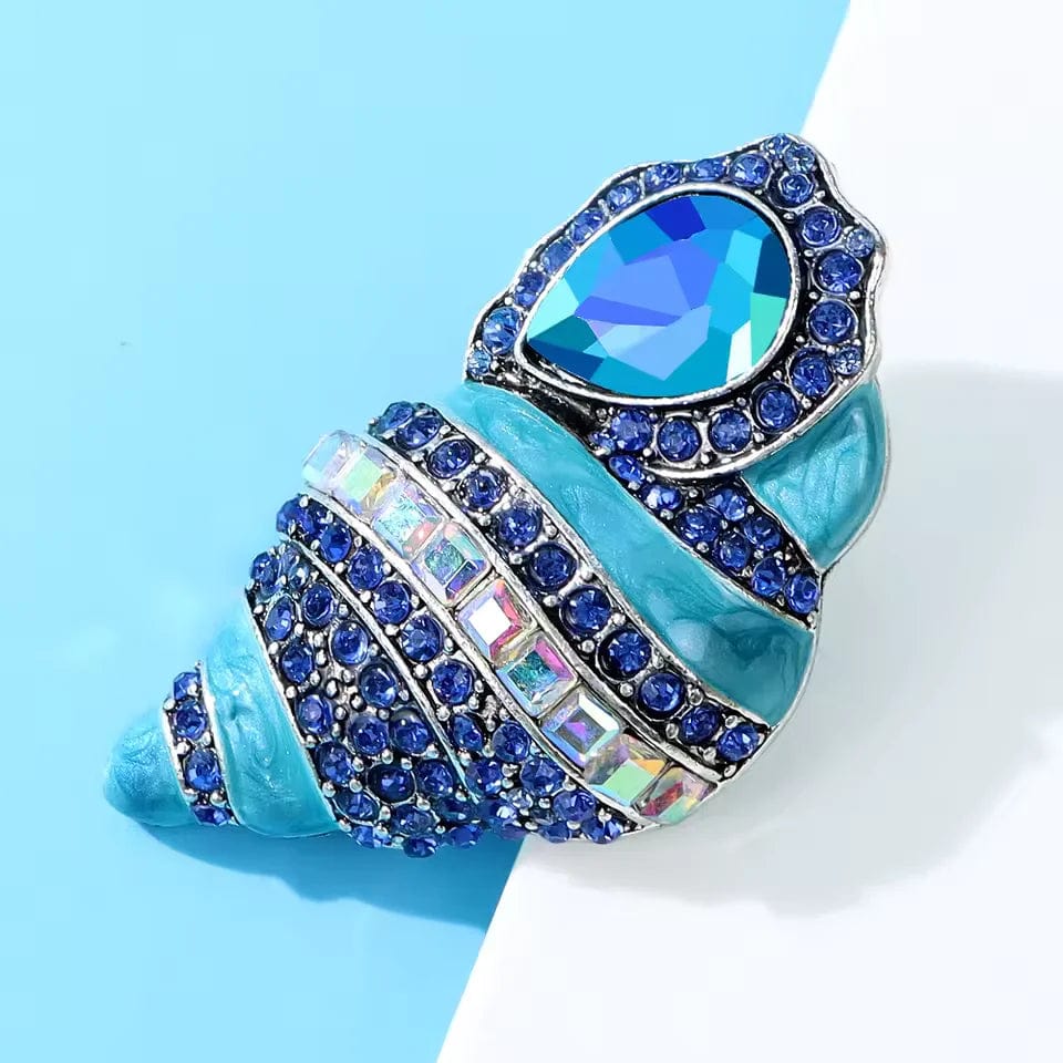 Broche Coquillage Conque Couleurs Émeraude et Saphir Royale