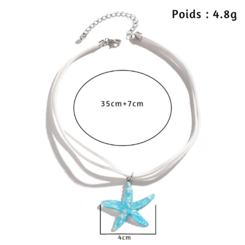 Collier Coquillage Pendentif Étoile de Mer Bleu