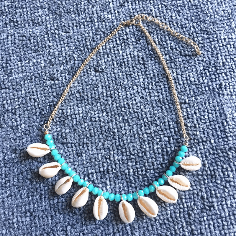 Collier Coquillage Perle Bleu