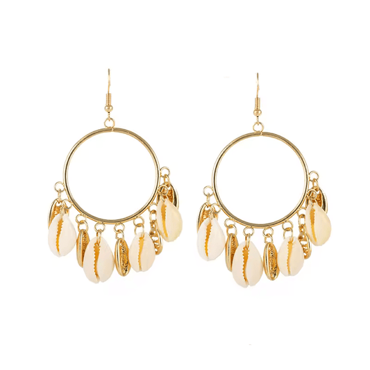 Boucles d'Oreilles Cauris Or Et Blancs