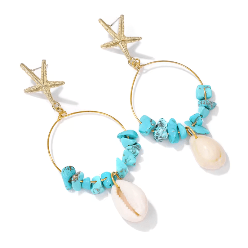 Boucles d'Oreilles Coquillage Bleues
