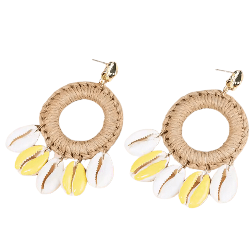 Boucles d'Oreilles Coquillage Cauri Tressées Éclat Doré