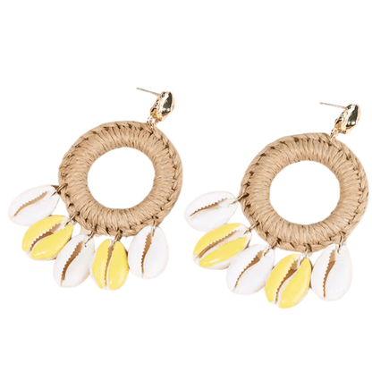 Boucles d'Oreilles Coquillage Cauri Tressées Éclat Doré