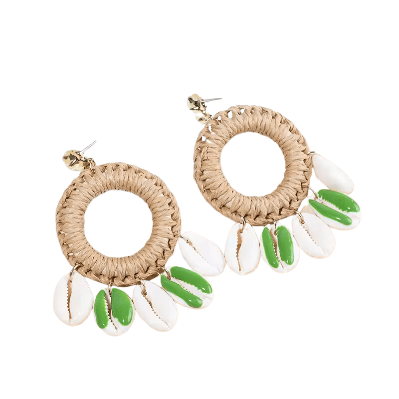 Boucles d'Oreilles Coquillage Cauri Tressées Éclat Doré