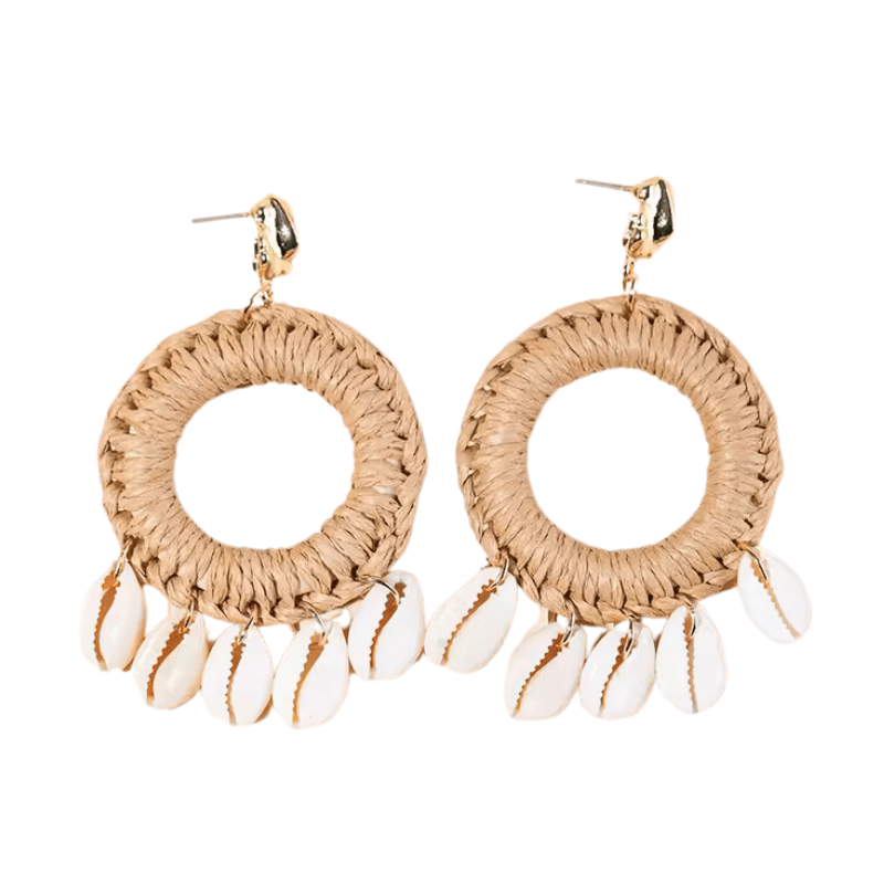Boucles d'Oreilles Coquillage Cauri Tressées Éclat Doré
