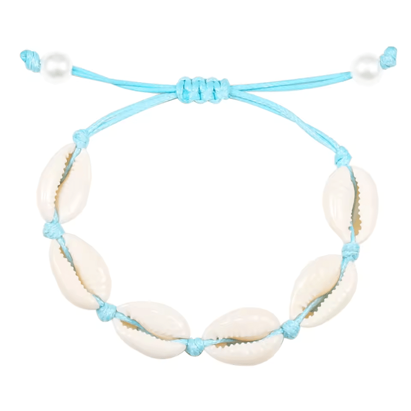 Bracelet Cheville Coquillage Cordon Azur
