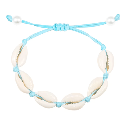 Bracelet Cheville Coquillage Cordon Azur