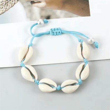 Bracelet Cheville Coquillage Cordon Azur
