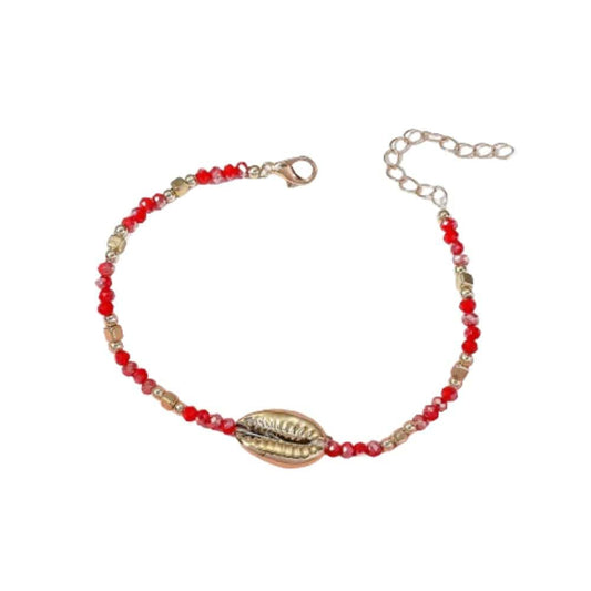Bracelet Coquillage Perles Rouges