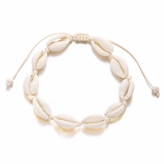 Bracelet de Cheville Coquillages Cauri Blanc