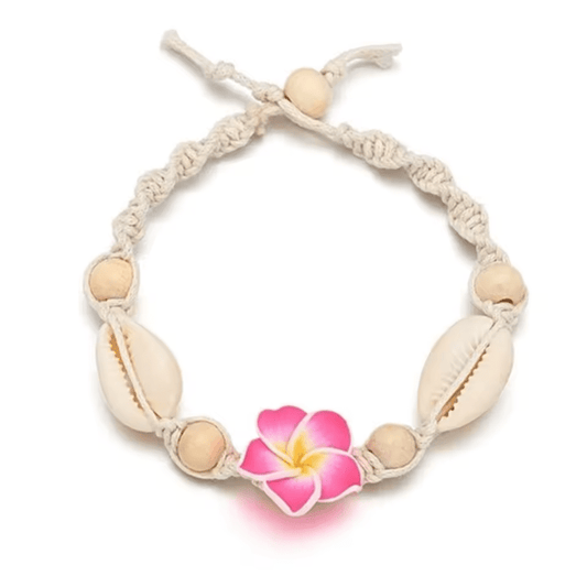 Bracelet de Cheville Plumeria et Coquillages Cauri