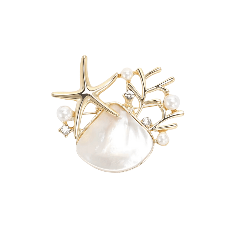 Broche Coquillage Étoile de Mer et Nacre Iridescente