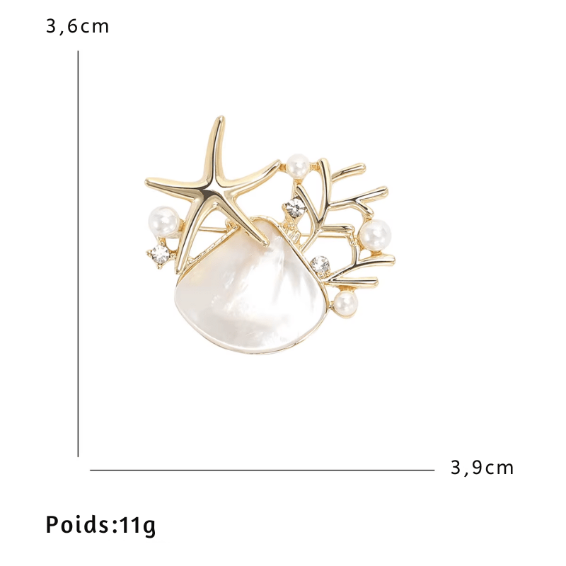Broche Coquillage Étoile de Mer et Nacre Iridescente