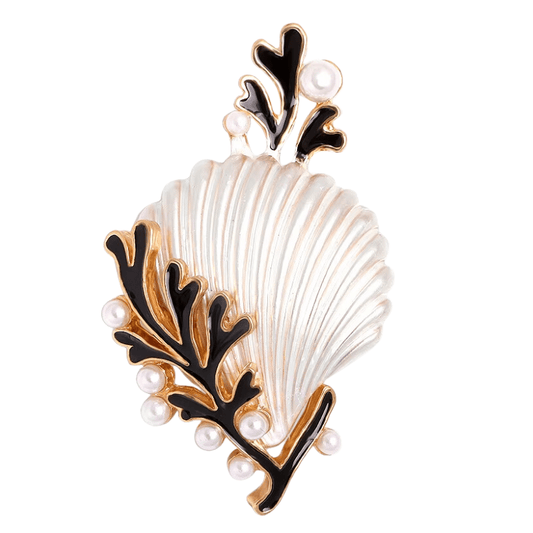 Broche Coquillage Saint Jacques et Corail