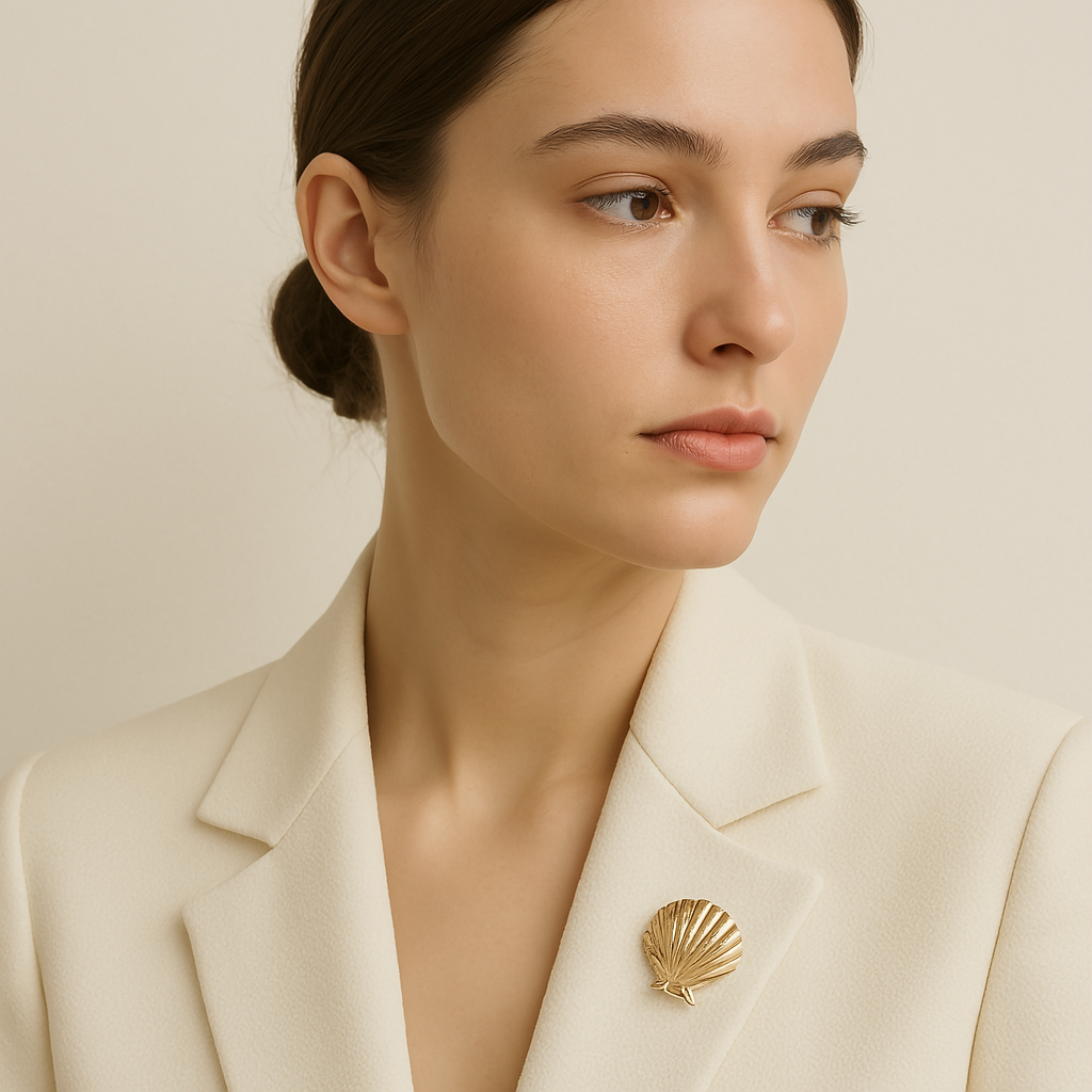 broche coquillage sur veste