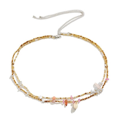 Chaîne de Ventre Coquillage Cauri Bohème en Perles dorées Roses