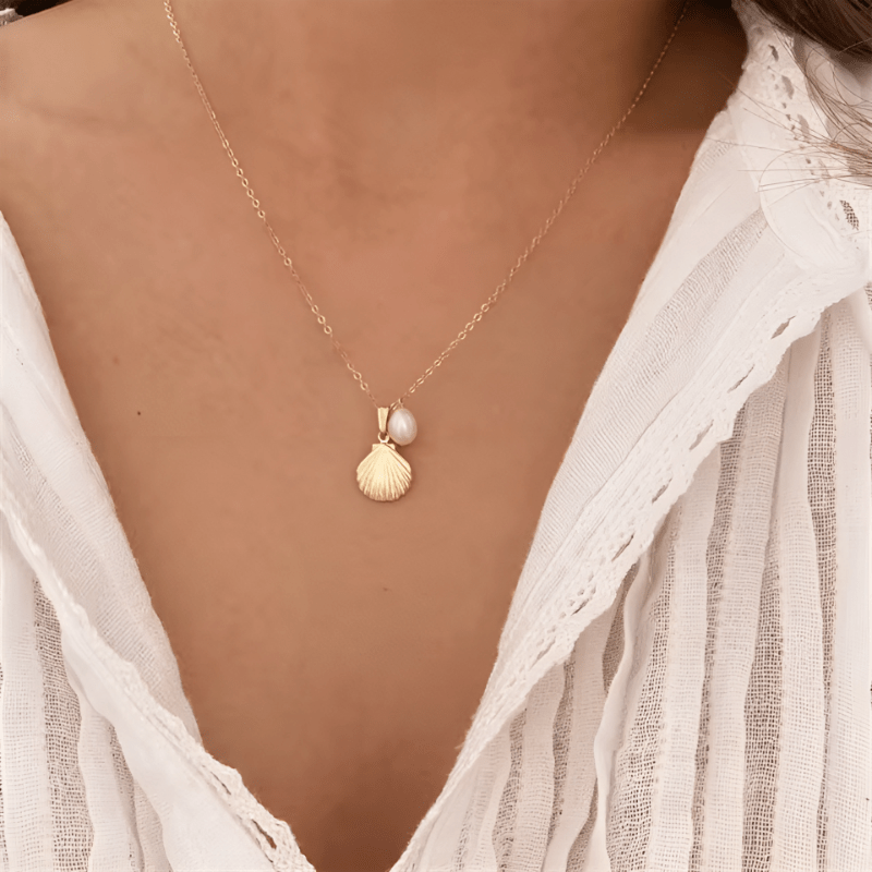 Collier Coquillage avec Perle Blanche