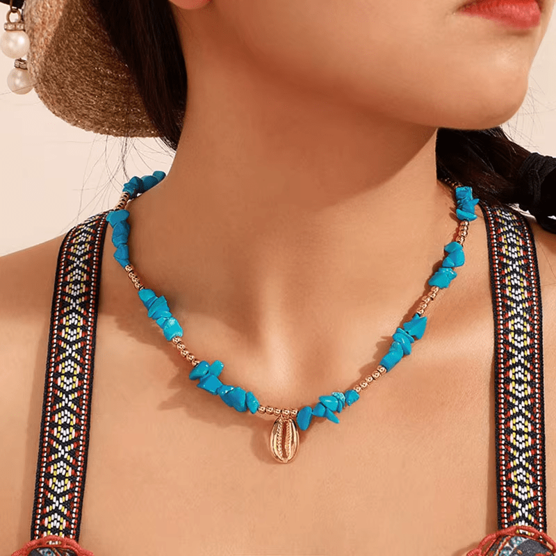 Collier Coquillage Cauri Pierres