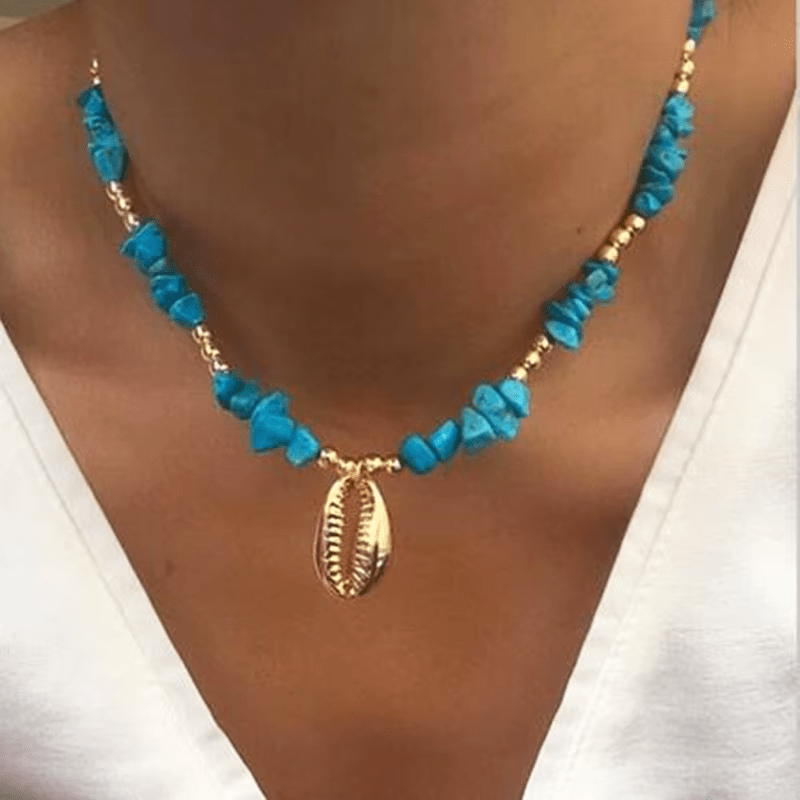 Collier Coquillage Cauri Pierres