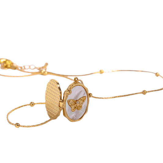 Collier Coquillage Médaillon Doré Blanc