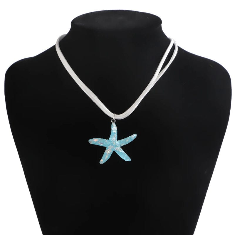 Collier Coquillage Pendentif Étoile de Mer Bleu