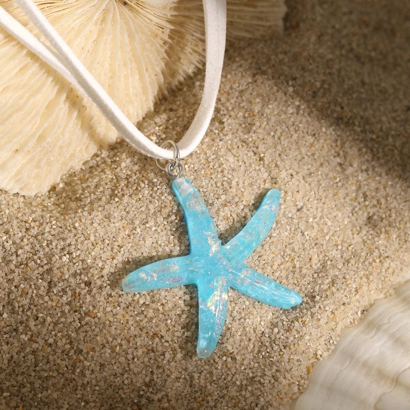 Collier Coquillage Pendentif Étoile de Mer Bleu