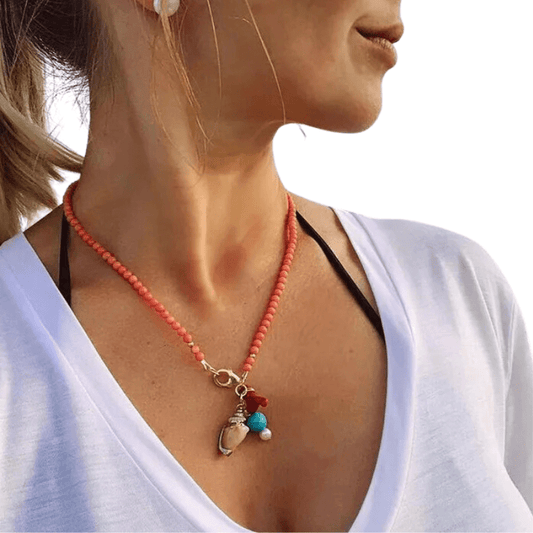 Collier Coquillage Pendentif Pierres