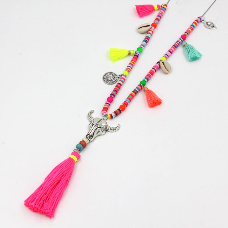 Collier Coquillage Pompon Rose