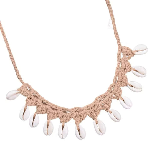 Collier Coquillage Ras de Cou Marron Cauris