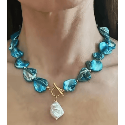 Collier coquillages bleu océan