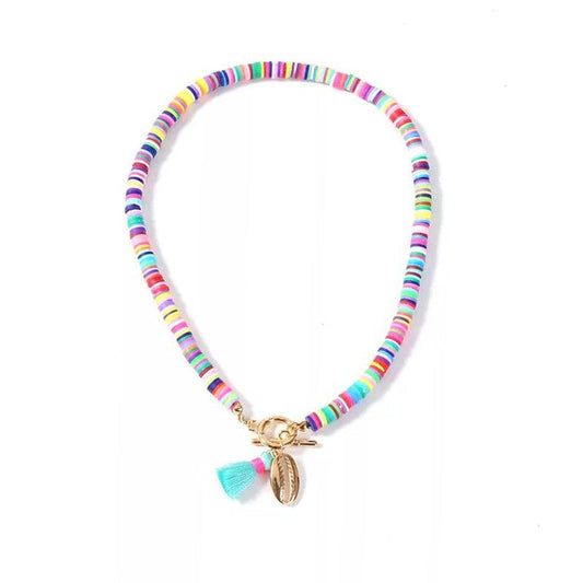 Collier Perles Colorées et Coquillage