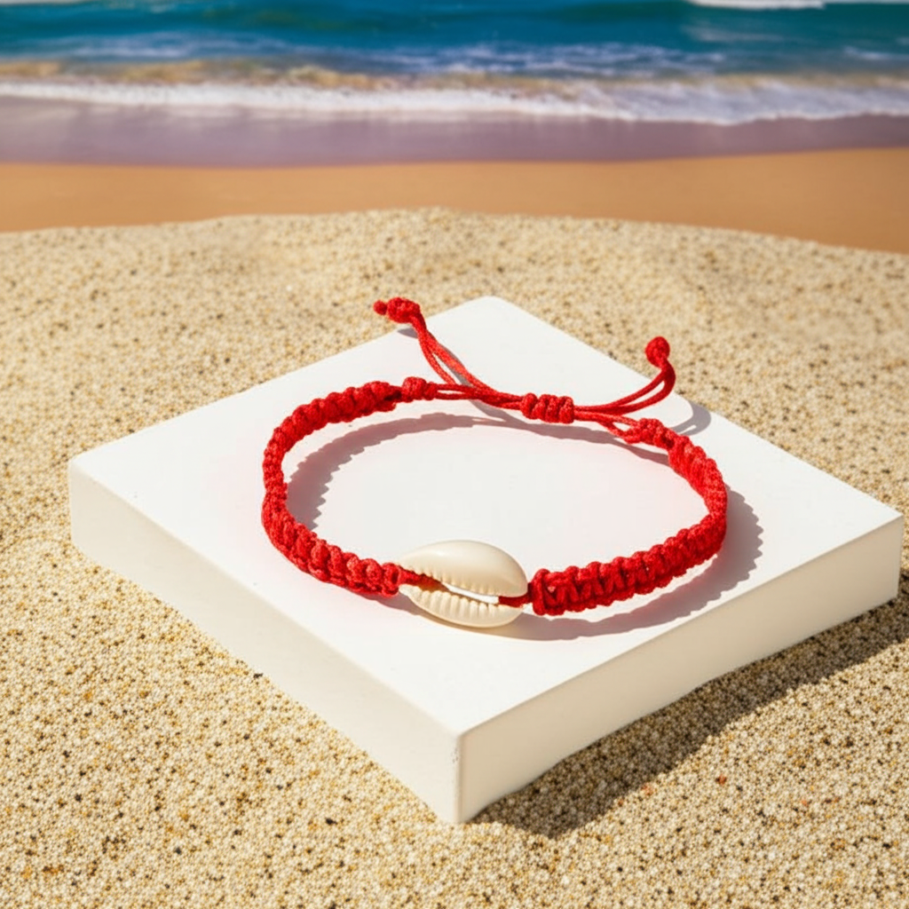Bracelet Coquillage Cauri Rouge