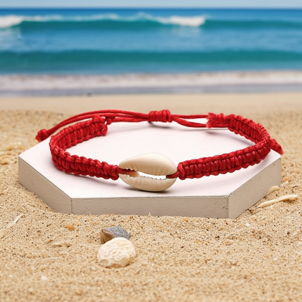 Bracelet Coquillage Cauri Rouge