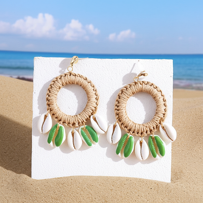 Boucles d'Oreilles Coquillage Cauri Tressées Éclat Doré