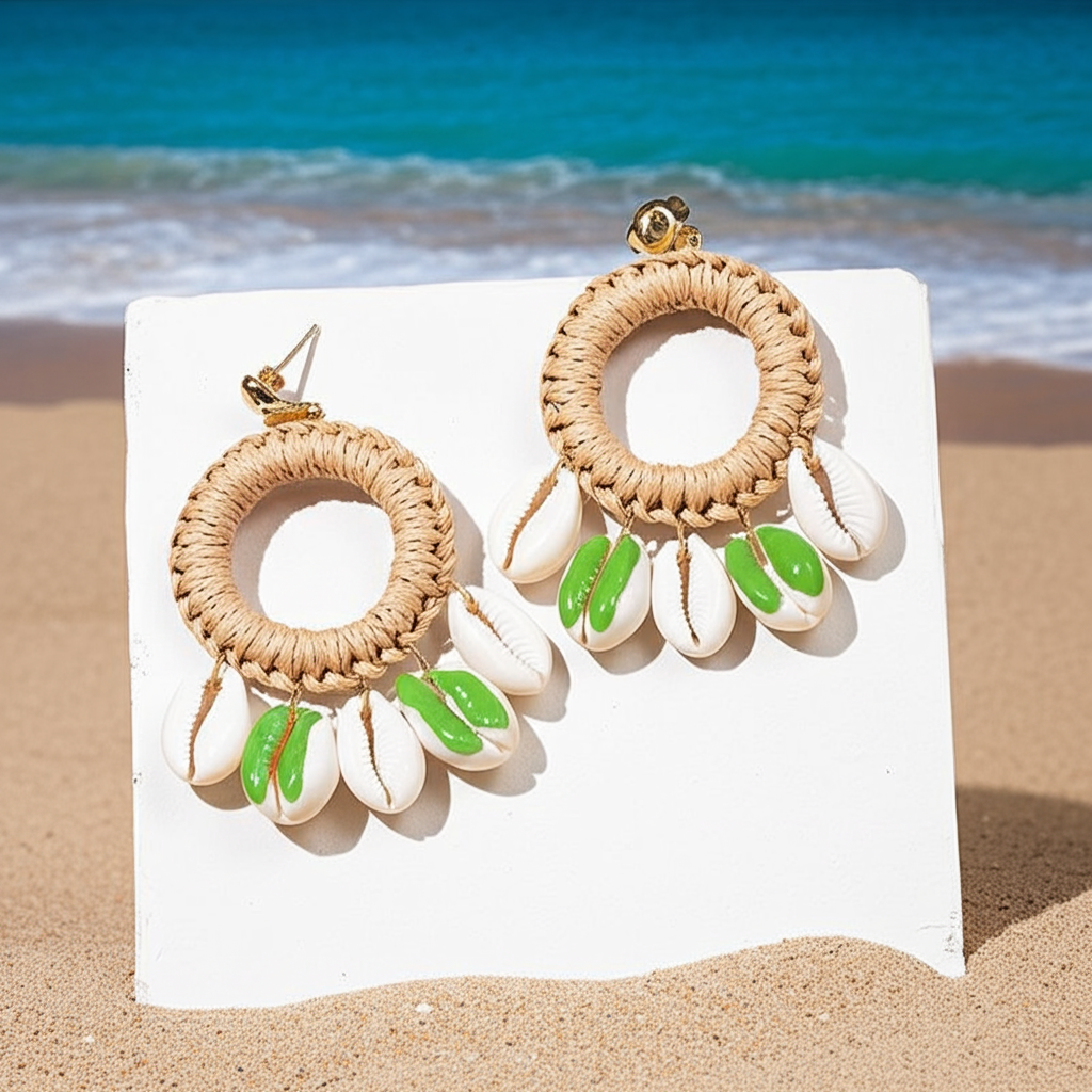 Boucles d'Oreilles Coquillage Cauri Tressées Éclat Doré