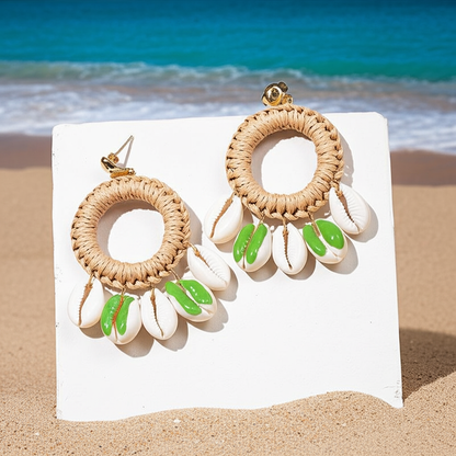 Boucles d'Oreilles Coquillage Cauri Tressées Éclat Doré
