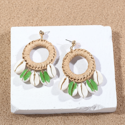 Boucles d'Oreilles Coquillage Cauri Tressées Éclat Doré